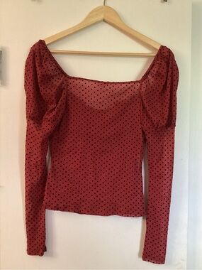 Kimchi Blue Red Polka Dot Puff-Sleeve Long Sleeve Top